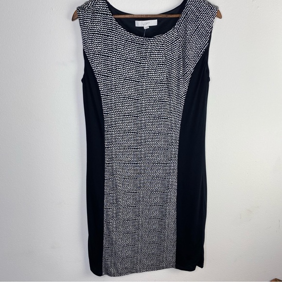 Ann Taylor loft sleeveless shift dress women’s size medium NWT black / off white - Picture 3 of 8